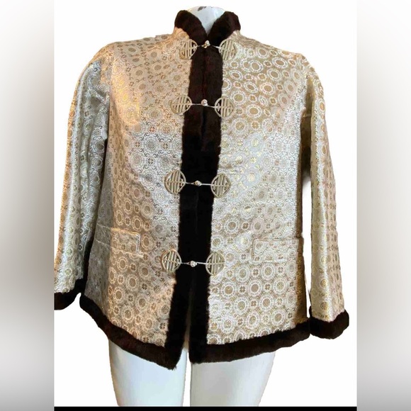 Kimono Satin & Faux Mink Fur Reversible Vintage Asian jacket - Picture 1 of 16